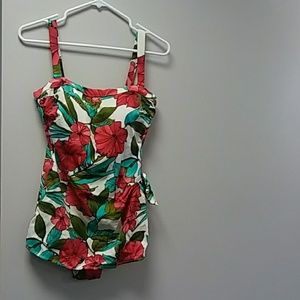 one piece red and green swimsuit